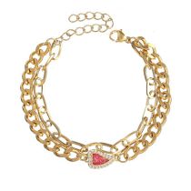 Fashion Heart Shape Diamond Red Double Layer Bracelet Stainless Steel Diamond Love Double Chain Bracelet  Mixed Material