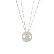 Fashion Star And Moon Necklace Silver Pair Men's Stainless Steel Star Moon Necklace  Stainless Steel