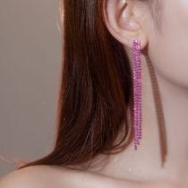 Fashion Three Lines Rose Red Geometric Diamond Earrings  Rhinestones
