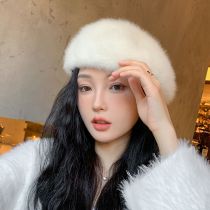 Fashion Milky White Wool Bare Beret  Rabbit Fur
