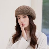 Fashion Camel Beret With Metal Letters  Sheep And Rabbit Hair