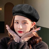 Fashion Black Solid Color Octagonal Beret  Artificial Leather