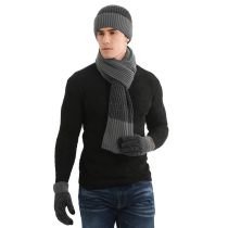Fashion Grey Wool Knitted Beanie Scarf Five-finger Gloves Three-piece Set