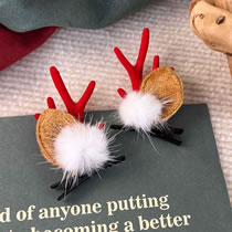 Fashion E Red Antler Mink Hair Clip Christmas Antlers Children's Clip