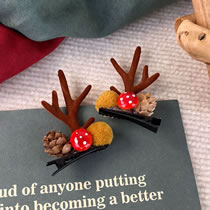 Fashion K Brown Antlers And Pinecone Mushroom Pair Christmas Antlers Children's Clip