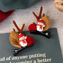 Fashion W Coffee Antlers Red Hat Snowman Clip Christmas Antlers Children's Clip