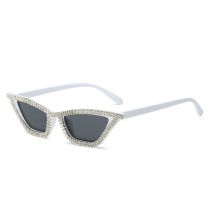 Fashion White Gray Ac Diamond Cat Eye Sunglasses