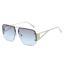 Fashion Silver Framed Gray And Blue Film Pc Half-rim Square Sunglasses
