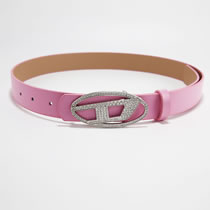 Fashion (full Of Diamonds) Xizi Buckle Flat With Two Round Ends (pink) Rhinestone Letter Snap Wide Belt  Imitation Leather