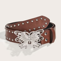 Fashion Butterfly Buckle (silver Edge Beads) 3.8 Camel Metal Butterfly Rivet Wide Belt  Imitation Leather
