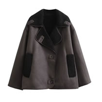 Fashion Brown Fur One-piece Lapel Buttoned Jacket  Polyester