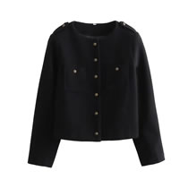 Fashion Black Soft Buttoned Pocket Jacket  Polyester
