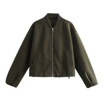 Fashion Armygreen Polyester Stand Collar Zipper Jacket