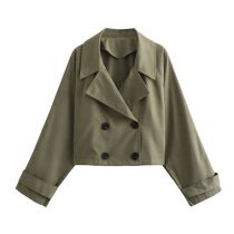 Fashion Armygreen Polyester Lapel Double Breasted Jacket