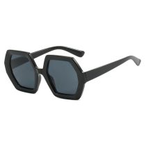 Fashion Bright Black All Gray Polygonal Large Frame Sunglasses