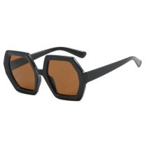 Fashion Bright Black Tea Slices Polygonal Large Frame Sunglasses