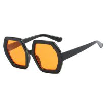 Fashion Bright Black Orange Slices Polygonal Large Frame Sunglasses