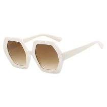 Fashion Rice White Double Tea Polygonal Large Frame Sunglasses