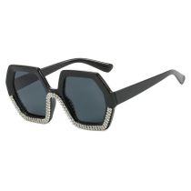 Fashion Bright Black All Gray Pc Diamond Octagonal Sunglasses