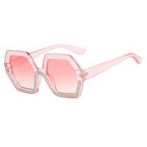 Fashion Pink Frame Double Pink Pc Diamond Octagonal Sunglasses