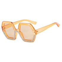 Fashion Orange Champagne Pc Diamond Octagonal Sunglasses