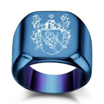 Fashion Blue Titanium Steel Printed Square Men's Ring
