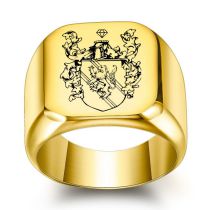 Fashion Gold Titanium Steel Printed Square Men's Ring