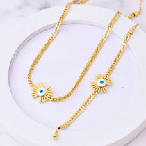 Fashion Necklace+bracelet Stainless Steel Eyes Sunflower Necklace Bracelet Set