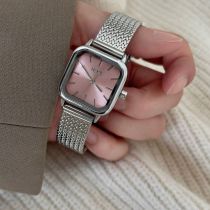 Fashion Silver Belt Noodles Stainless Steel Square Dial Watch