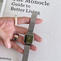 Fashion Silver Belt Green Surface Stainless Steel Square Dial Watch