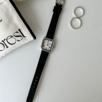 Fashion Black With Silver Frame And White Surface Stainless Steel Square Dial Watch