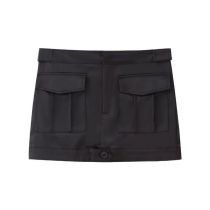 Fashion Black Silk Satin Large Pocket Irregular Skirt
