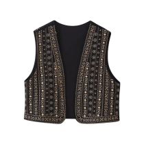 Fashion Black Polyester Embroidered Vest Jacket
