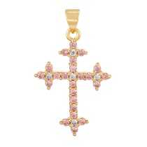 Fashion Pink Copper Inlaid Zirconia Cross Pendant Accessories