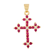 Fashion Rose Red Copper Inlaid Zirconia Cross Pendant Accessories