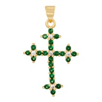 Fashion Green Copper Inlaid Zirconia Cross Pendant Accessories