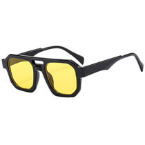 Fashion Bright Black And Yellow Film Pc Double Bridge Square Sunglasses