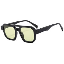 Fashion Bright Black And Green Film Pc Double Bridge Square Sunglasses