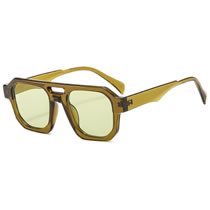 Fashion Olive Green Slices Pc Double Bridge Square Sunglasses