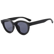 Fashion Bright Black And Gray Film Pc Round Large Frame Sunglasses