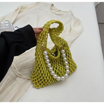 Fashion Yellow Cotton Woven Hollow Handbag