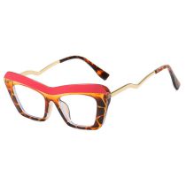 Fashion Red Bean Curd On Top And Bottom On Bottom Metal Color-blocked Cat-eye Flat Mirrors