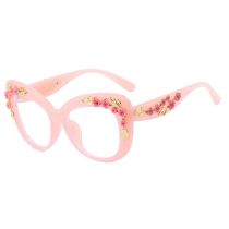 Fashion Pink Frame White Tablets Cat Eye Flower Flat Mirror