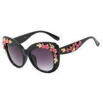Fashion Bright Black Double Gray Cat Eye Flower Sunglasses