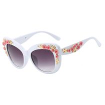 Fashion Solid White Double Gray Cat Eye Flower Sunglasses