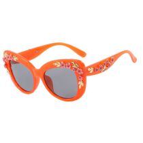 Fashion Orange Frame All Gray Cat Eye Flower Sunglasses