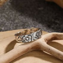 Fashion Silver Alloy Engraved Sakura Ring