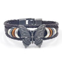 Fashion Brown Alloy Butterfly Leather Braided Men's Bracelet