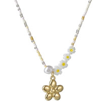Fashion Gold Stainless Steel Rice Beads Flower Necklace