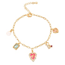 Fashion Gold Copper Inlaid Zircon Drop Oil Love Girl Letter Pendant Bracelet